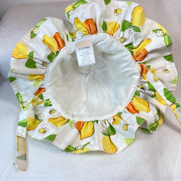 Baby Girl Gymboree 6 - 12 Mo Lemon Bumblebee Sun Hat Chin Strap Green Ribbon - Picture 5 of 10